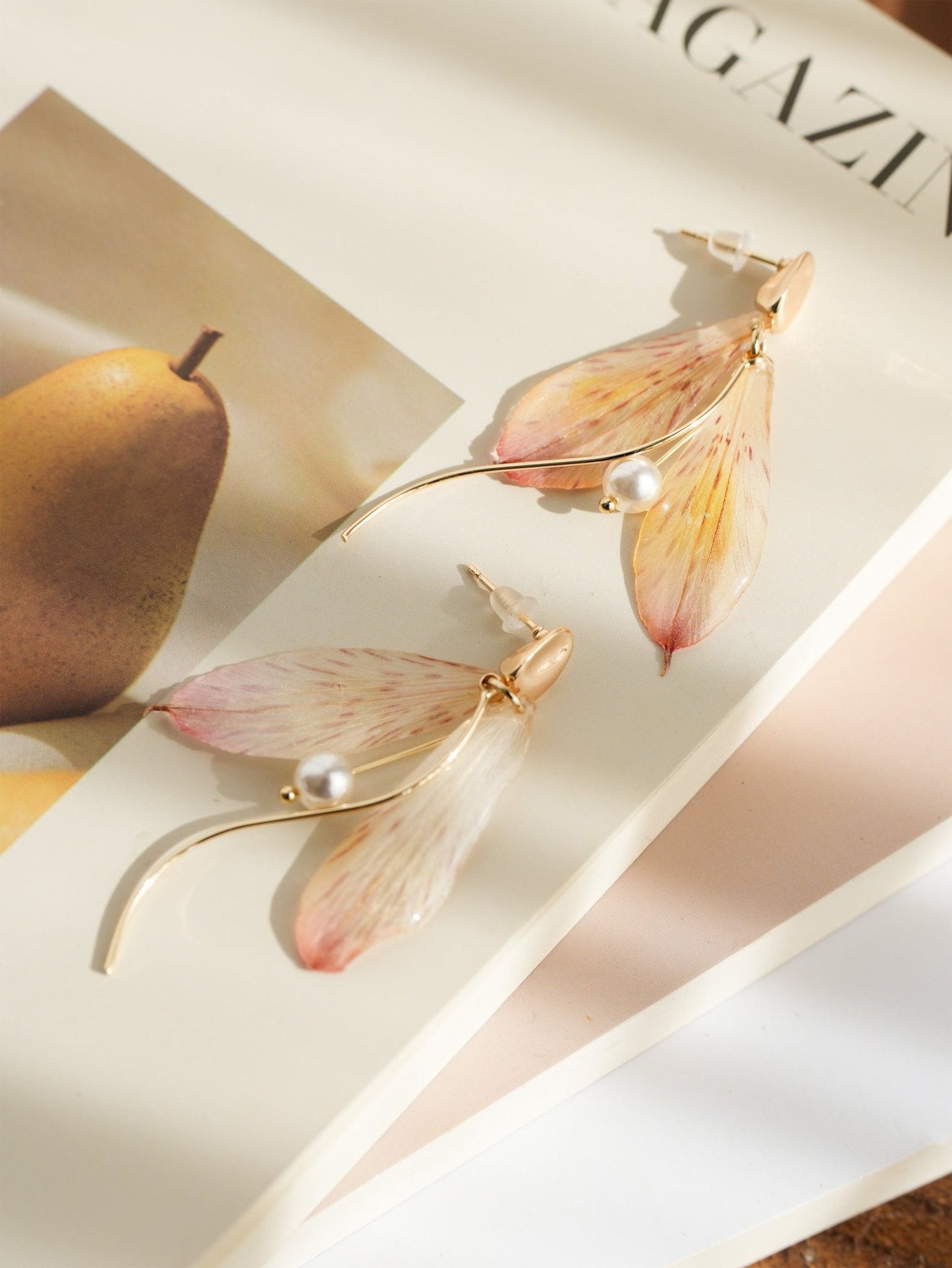 Real Alstroemeria Petal Earrings - Fairy Wings Floral Jewelry