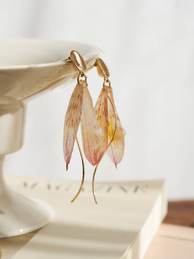 Boucles d'oreilles en pétales d'alstroémère réels - Bijoux floraux ailes de fée