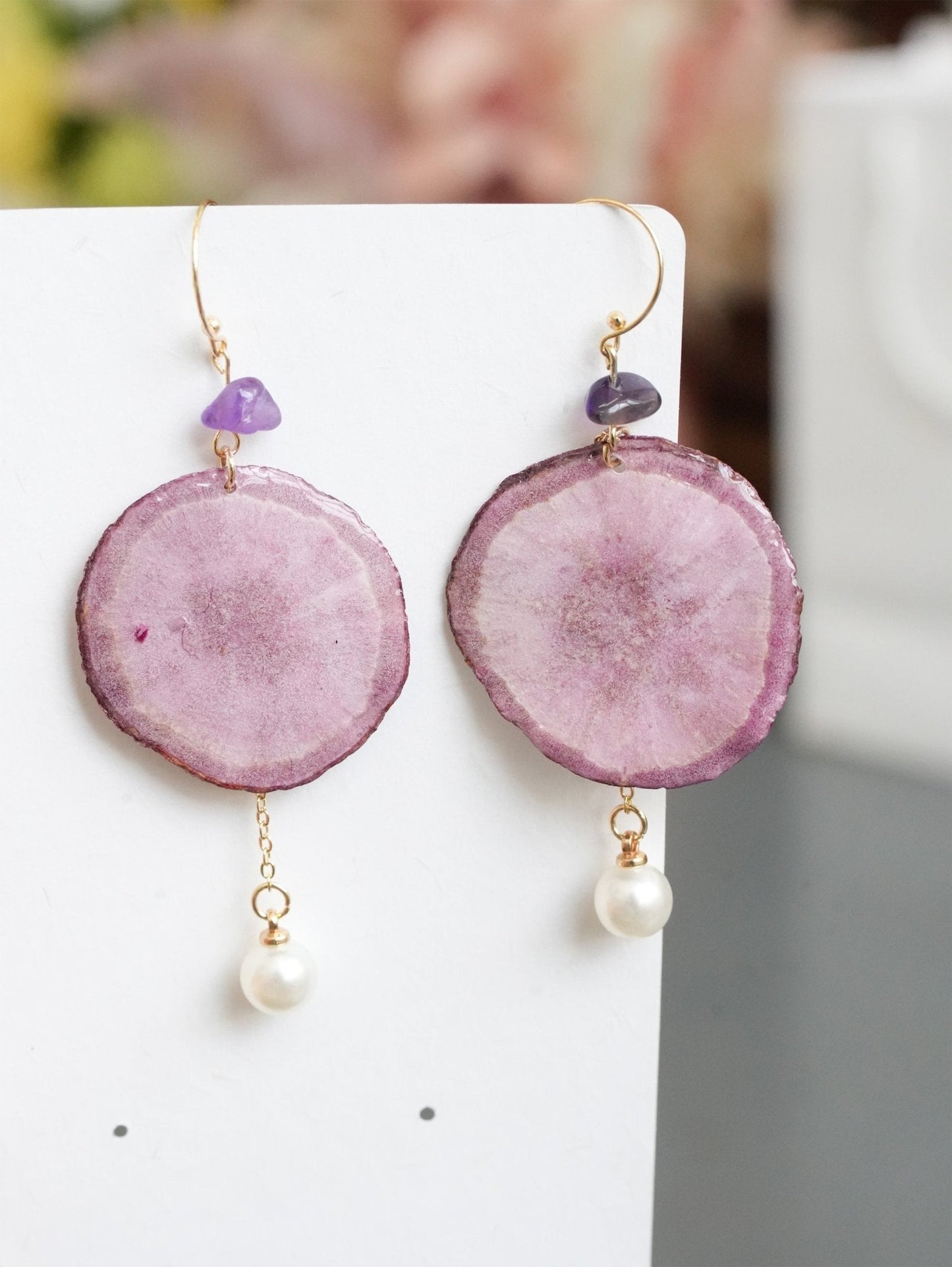 Harvest Gem Vegetable Slice Earrings - Carrot & Purple Sweet Potato
