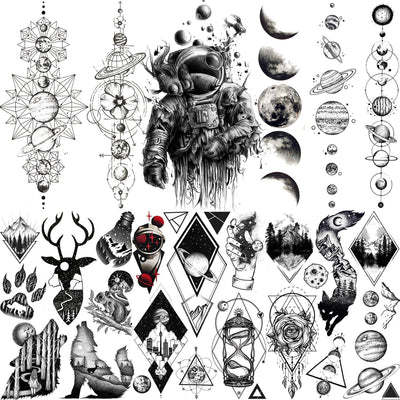 Realistic Temporary Tattoos - Space & Animal Designs