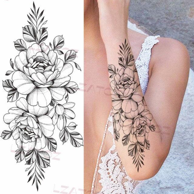 Tatouages Temporaires Fleurs Noires Réalistes pour Femmes
