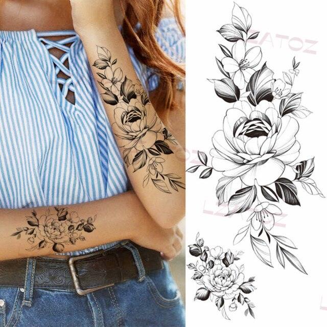 Tatouages Temporaires Fleurs Noires Réalistes pour Femmes