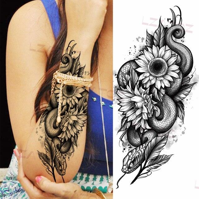 Tatouages Temporaires Fleurs Noires Réalistes pour Femmes