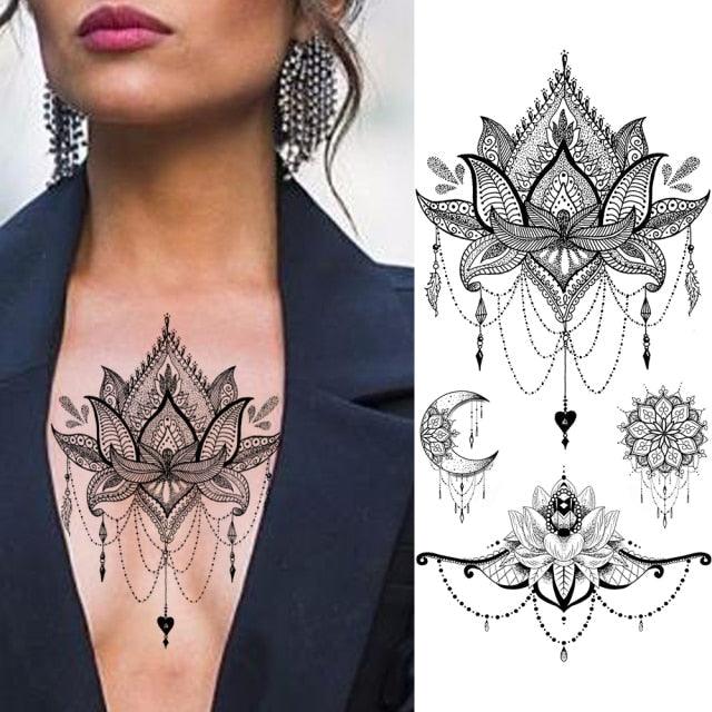 Tatouages Temporaires Fleurs Noires Réalistes pour Femmes
