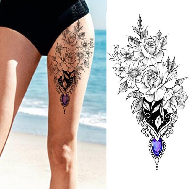 Tatouages Temporaires Fleurs Noires Réalistes pour Femmes