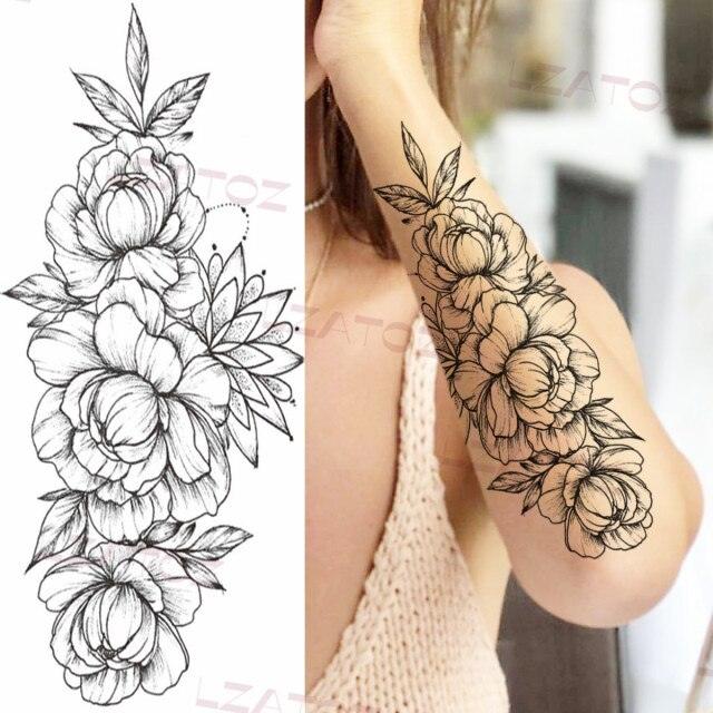 Tatouages Temporaires Fleurs Noires Réalistes pour Femmes