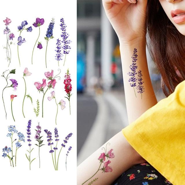 Tatouages Temporaires Fleurs Noires Réalistes pour Femmes
