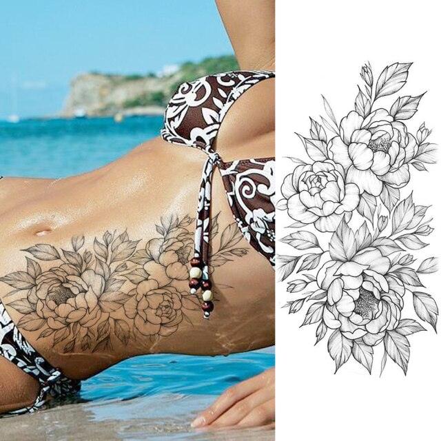 Tatouages Temporaires Fleurs Noires Réalistes pour Femmes
