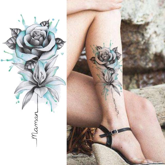 Tatouages Temporaires Fleurs Noires Réalistes pour Femmes