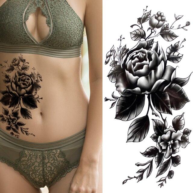 Tatouages Temporaires Fleurs Noires Réalistes pour Femmes