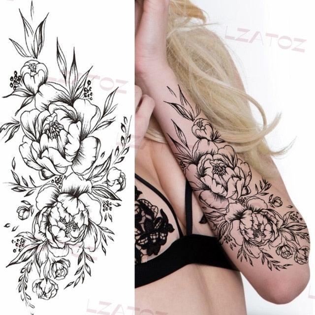 Tatouages Temporaires Fleurs Noires Réalistes pour Femmes