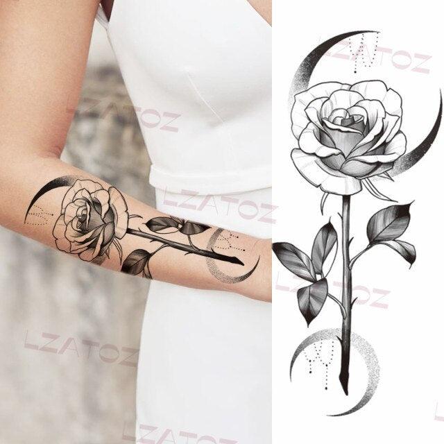 Tatouages Temporaires Fleurs Noires Réalistes pour Femmes