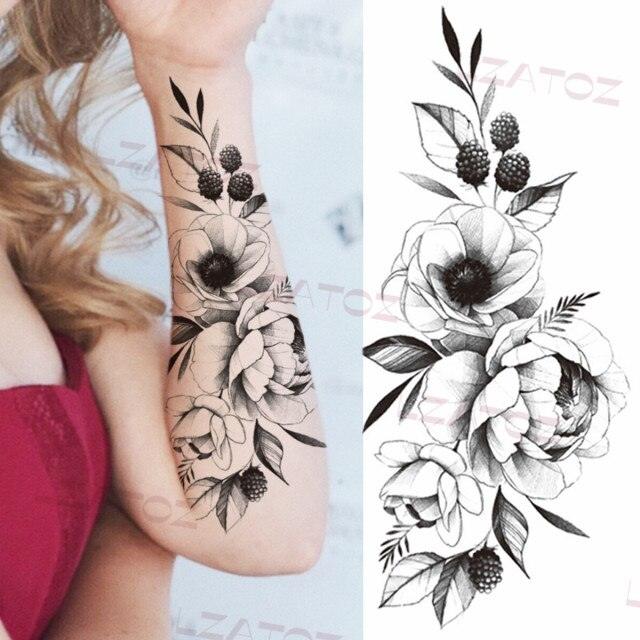 Tatouages Temporaires Fleurs Noires Réalistes pour Femmes