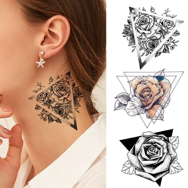 Tatouages Temporaires Fleurs Noires Réalistes pour Femmes