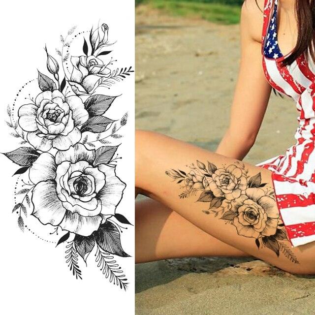 Tatouages Temporaires Fleurs Noires Réalistes pour Femmes