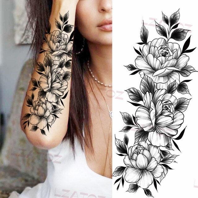 Tatouages Temporaires Fleurs Noires Réalistes pour Femmes