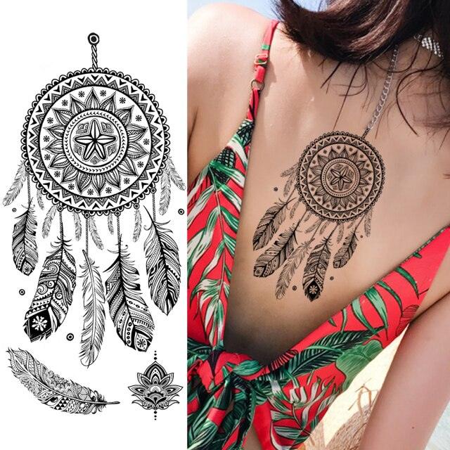 Tatouages Temporaires Fleurs Noires Réalistes pour Femmes