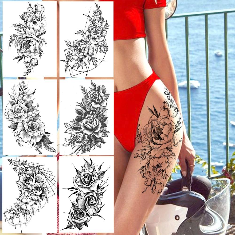 Tatouages Temporaires de Fleurs Réalistes pour Femmes - Art Corporel Imperméable