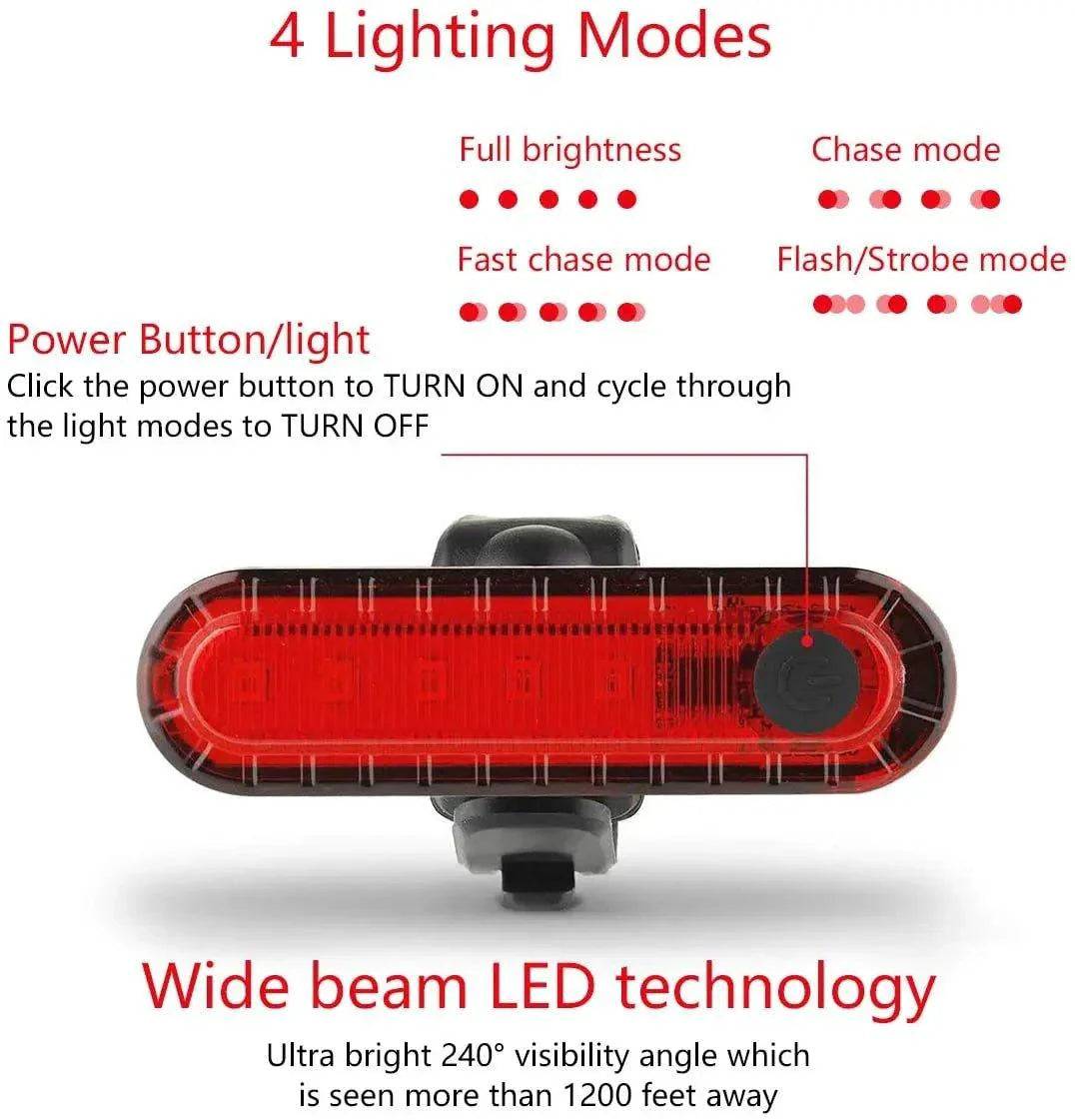 USB Rechargeable Rear Bike Tail Light - Ultra Bright Safety Light