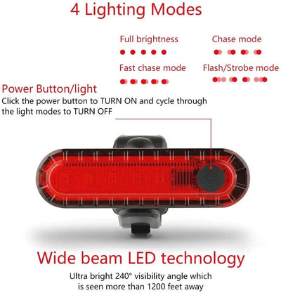 USB Rechargeable Rear Bike Tail Light - Ultra Bright Safety Light
