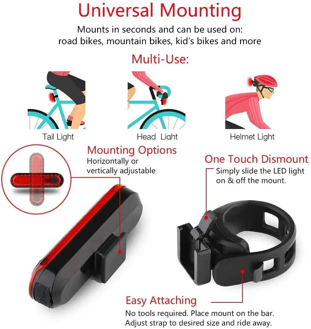 USB Rechargeable Rear Bike Tail Light - Ultra Bright Safety Light