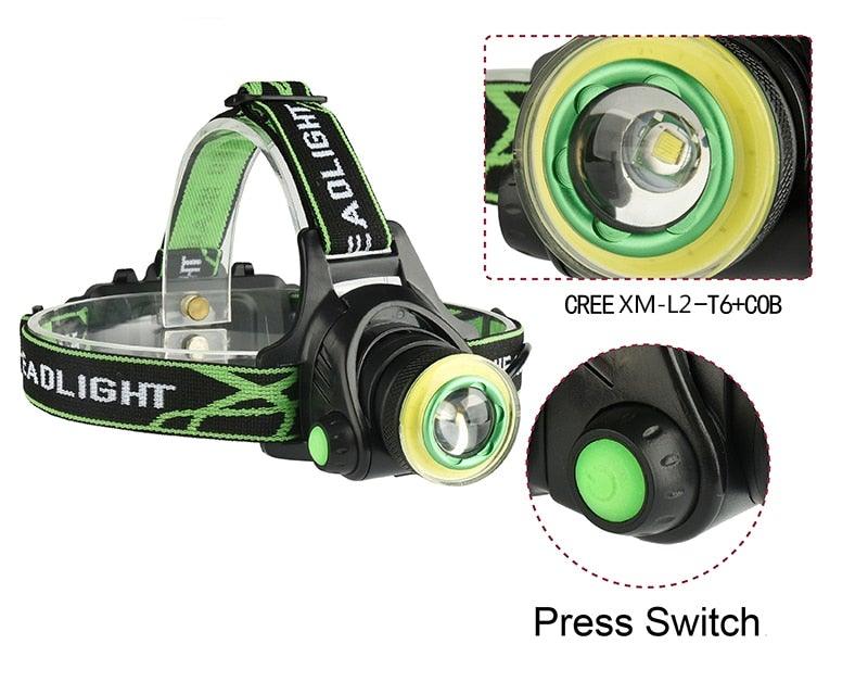 Lampe frontale LED rechargeable 10000LM avec zoom ajustable