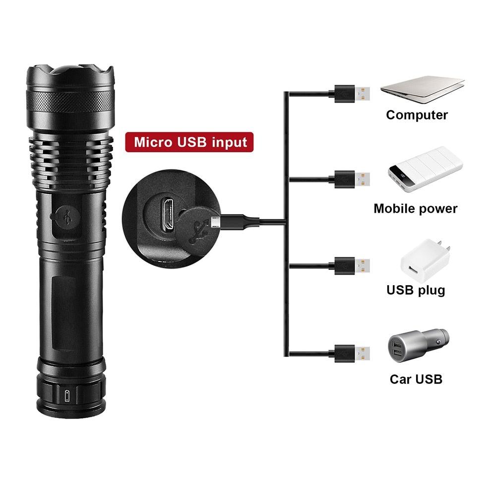 Linterna táctica recargable de alto lumen - Impermeable y con zoom
