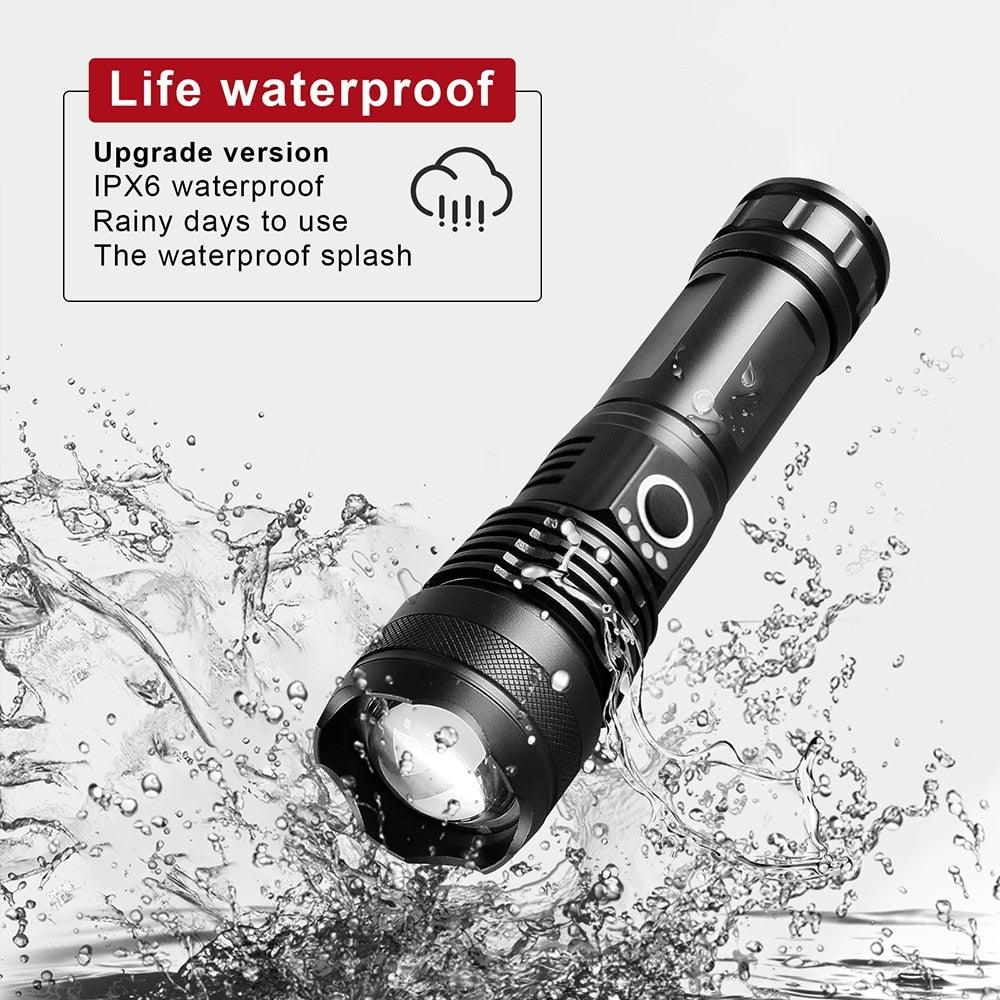 Linterna táctica recargable de alto lumen - Impermeable y con zoom