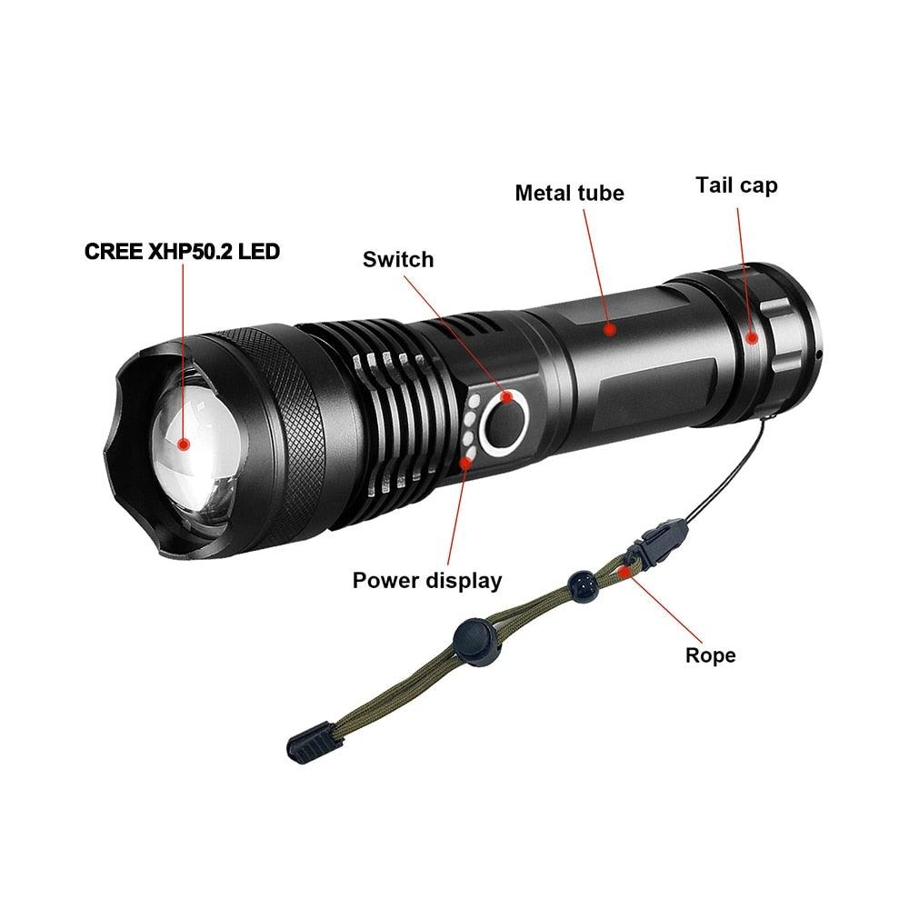 Linterna táctica recargable de alto lumen - Impermeable y con zoom