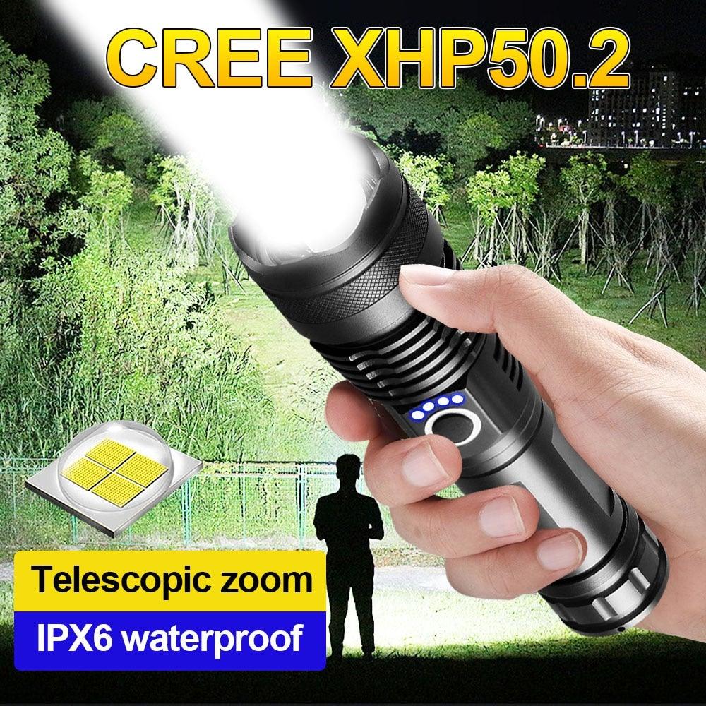 Linterna táctica recargable de alto lumen - Impermeable y con zoom