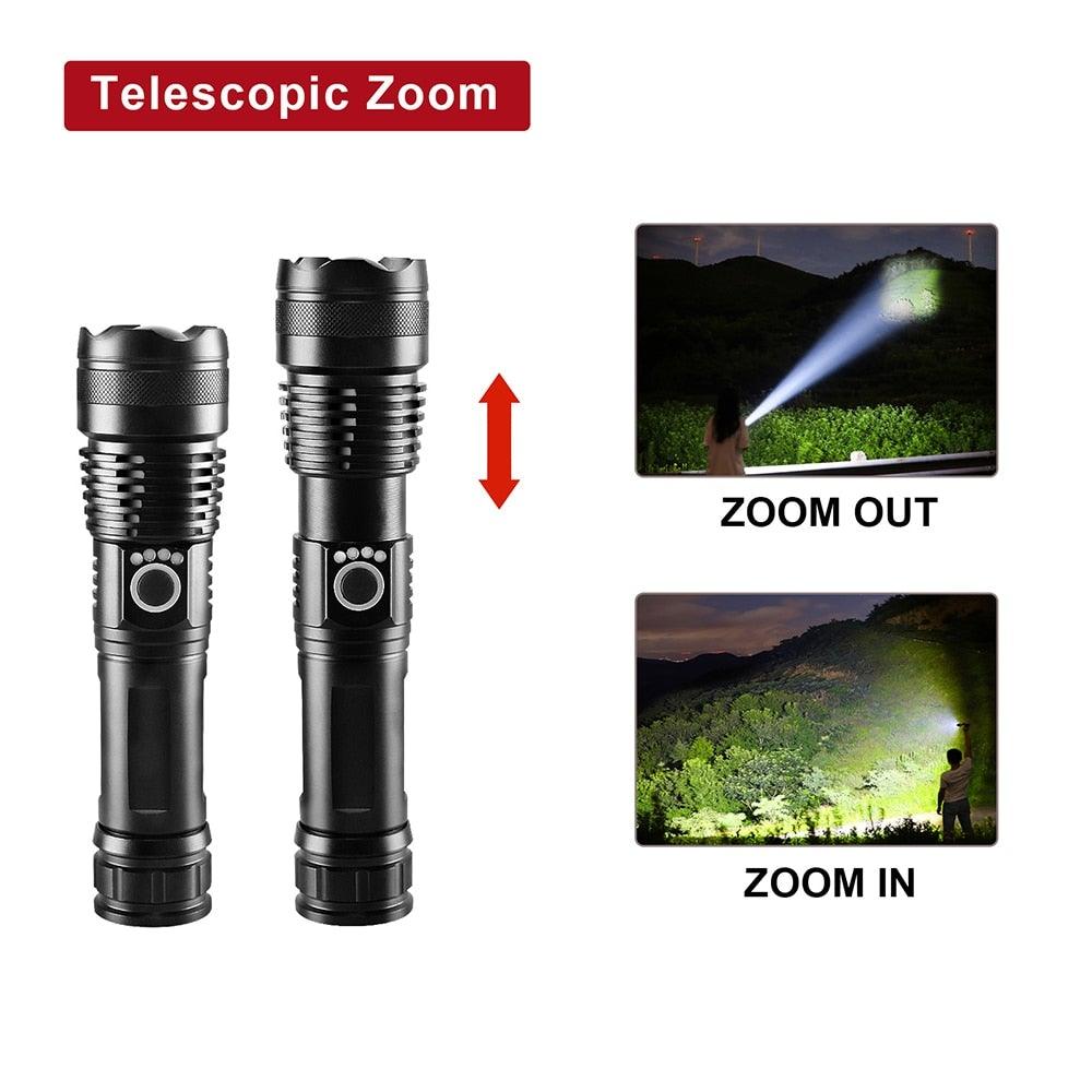 Linterna táctica recargable de alto lumen - Impermeable y con zoom