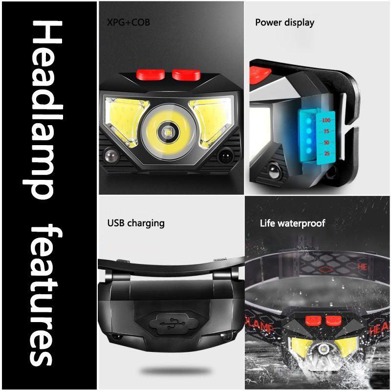 Lampe frontale LED rechargeable - Étanche et capteur de mouvement