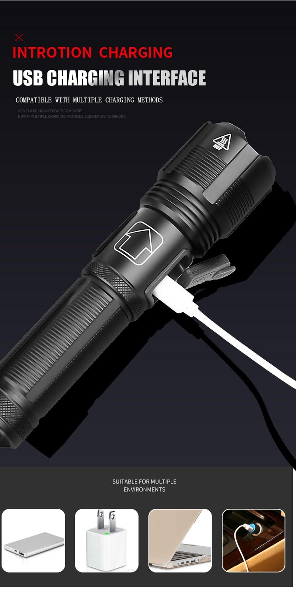 Lampe de Poche Tactique Rechargeable Premium - Haute Luminosité et Étanche