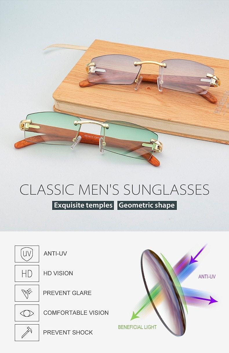 Gafas de sol rectangulares sin montura premium para hombres y mujeres