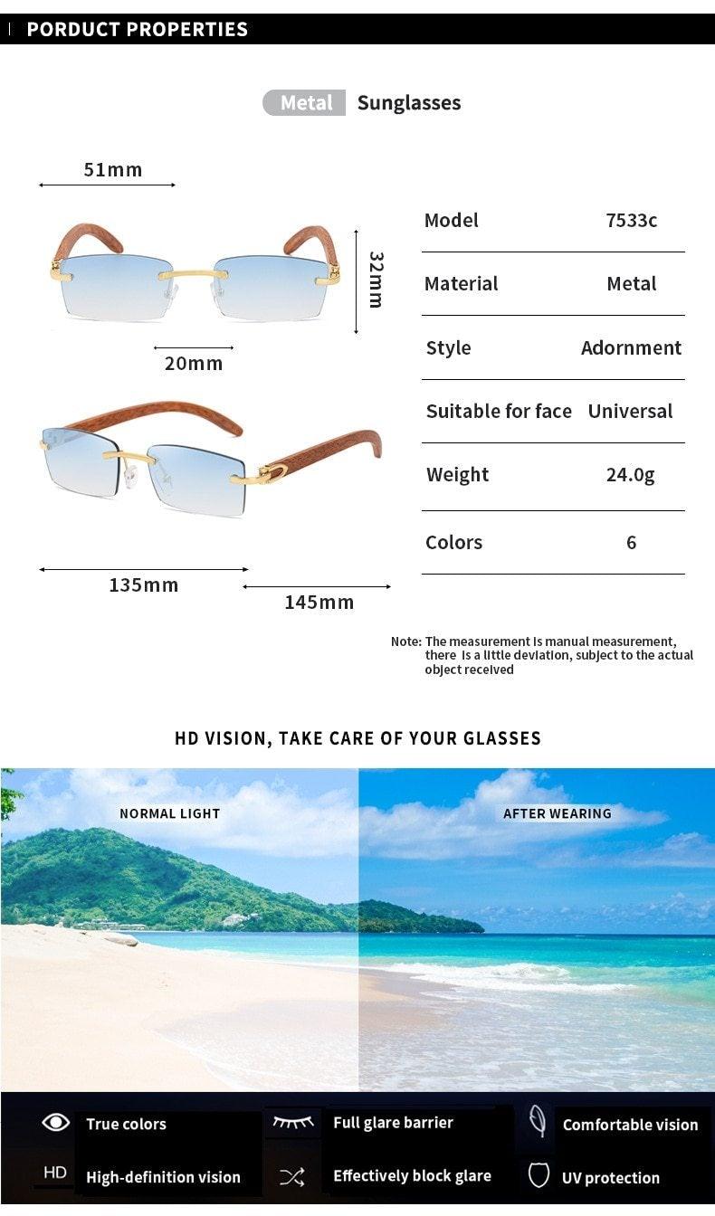 Gafas de sol rectangulares sin montura premium para hombres y mujeres