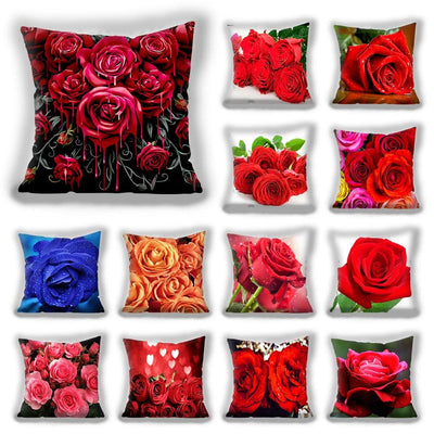 Red Flower Decorative Cushion Covers for Home Decor