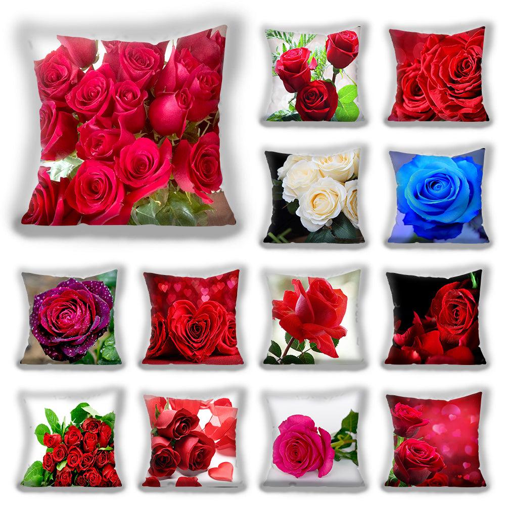 Fundas de Cojín Decorativas de Flores Rojas para Decoración del Hogar