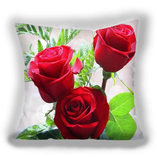 Fundas de Cojín Decorativas de Flores Rojas para Decoración del Hogar