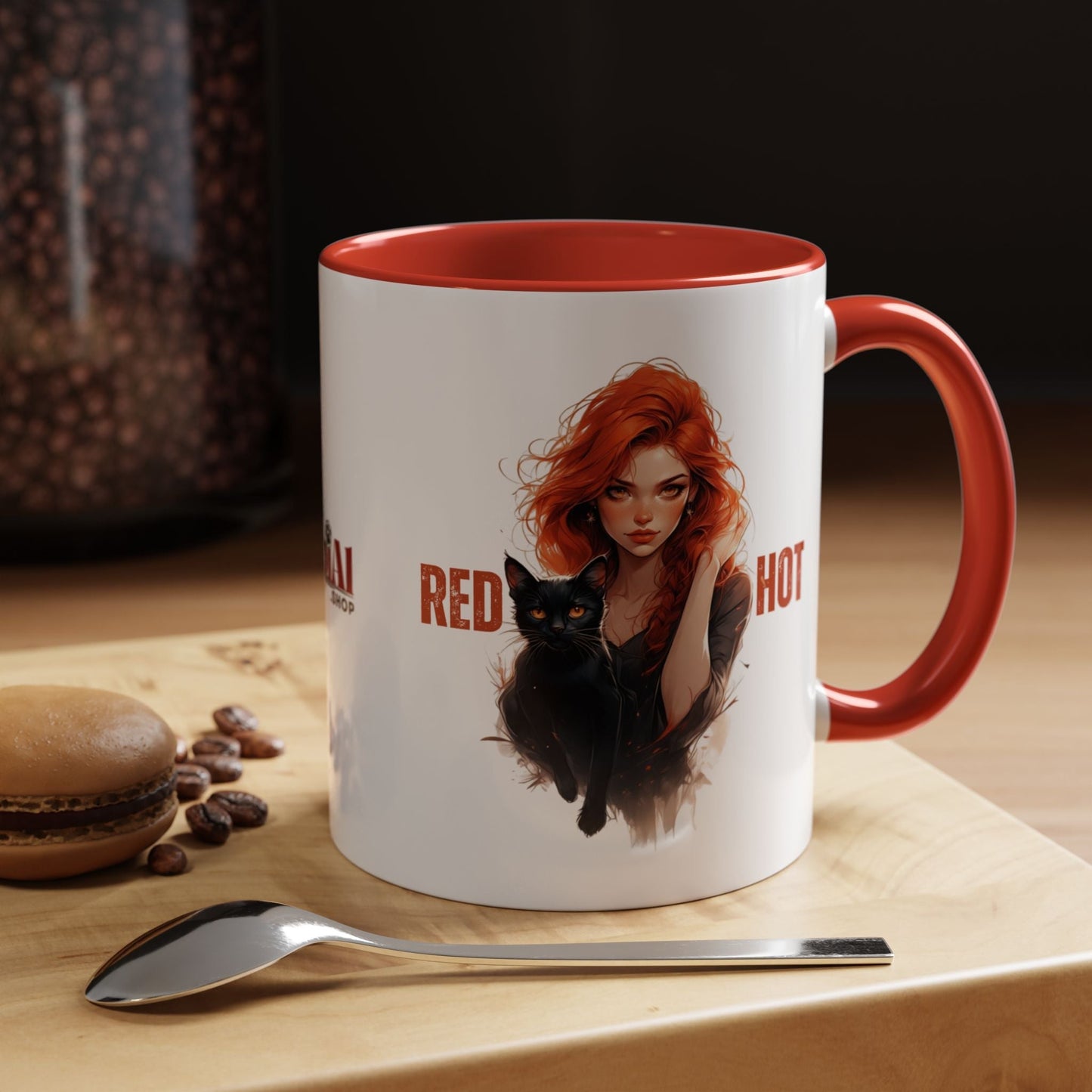 Artistic Cat Red Hot Coffee Mug - Unique Design