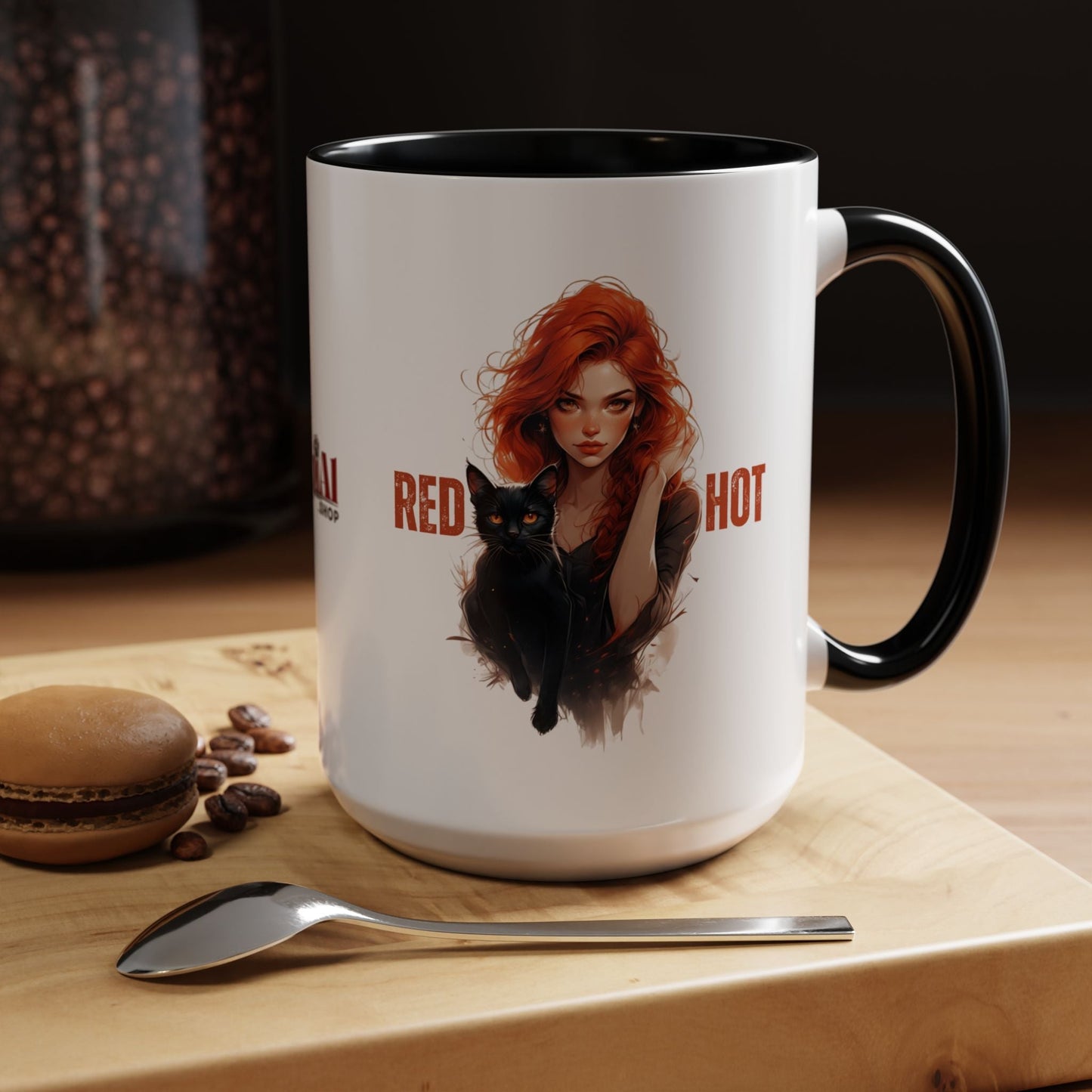 Artistic Cat Red Hot Coffee Mug - Unique Design