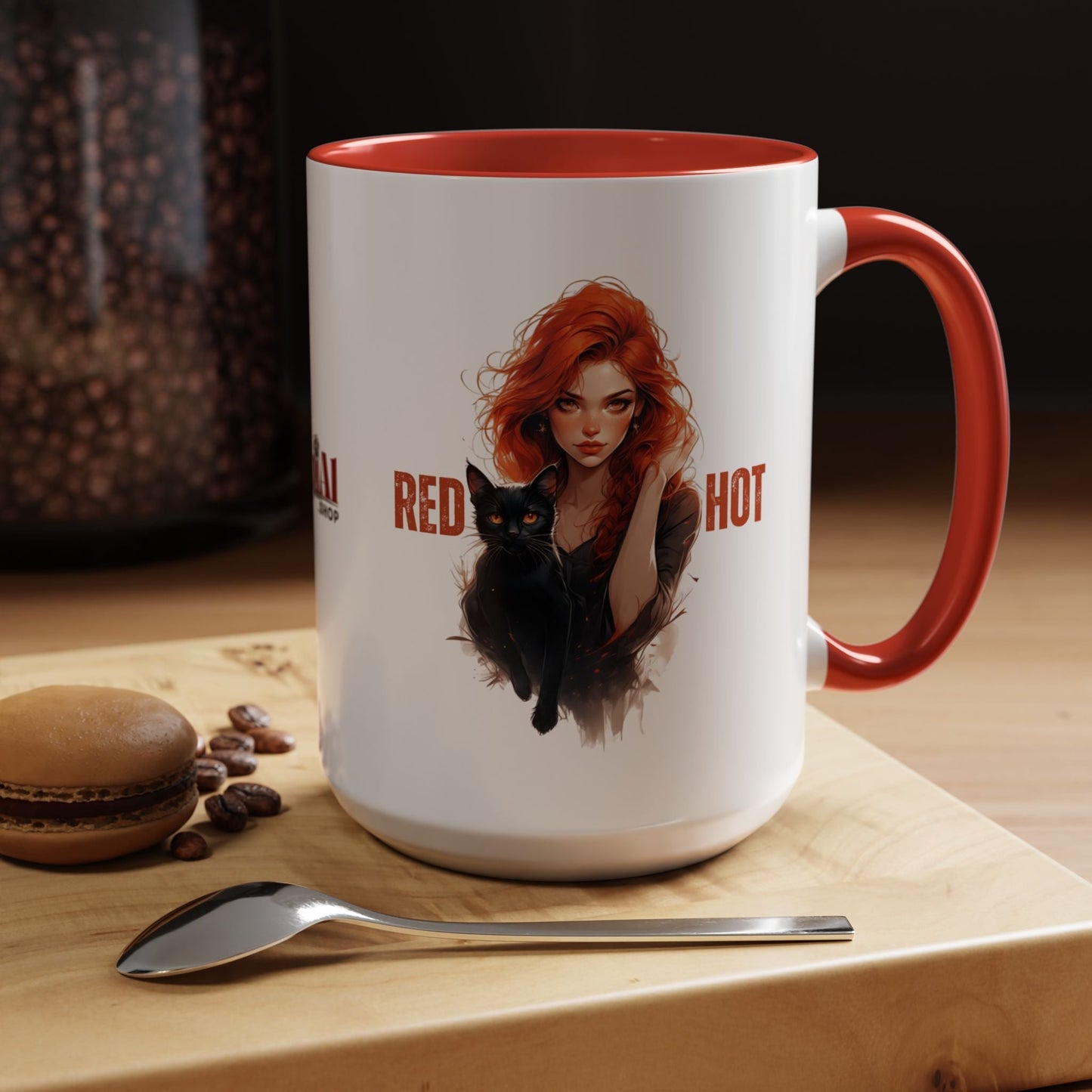 Artistic Cat Red Hot Coffee Mug - Unique Design