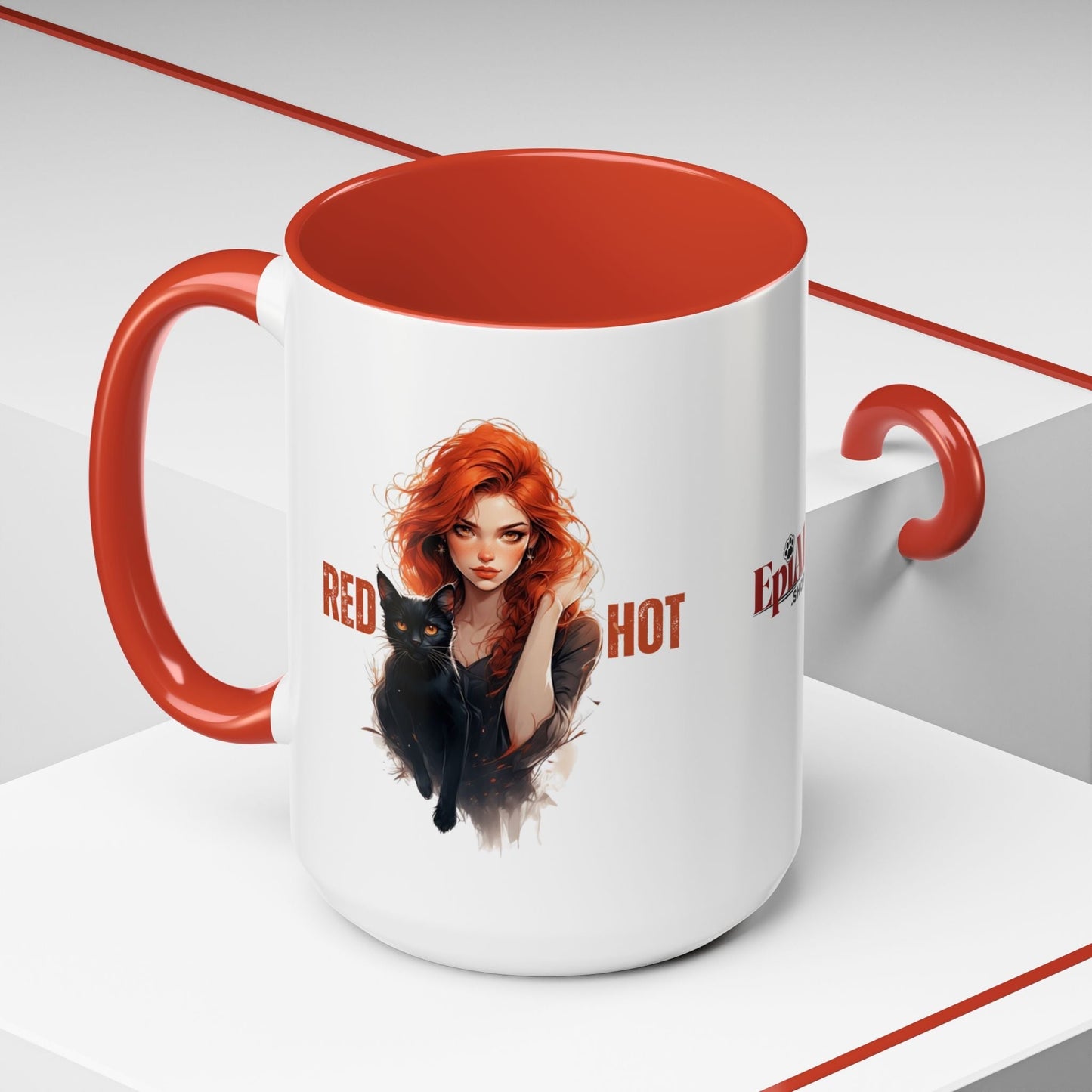 Artistic Cat Red Hot Coffee Mug - Unique Design