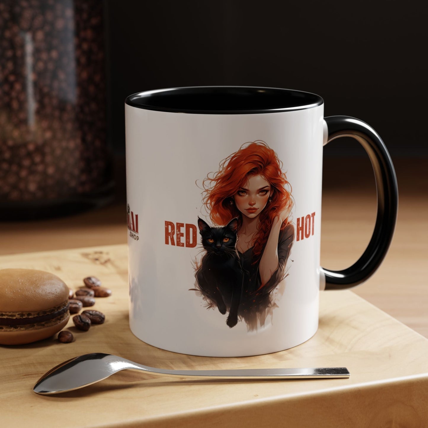 Artistic Cat Red Hot Coffee Mug - Unique Design