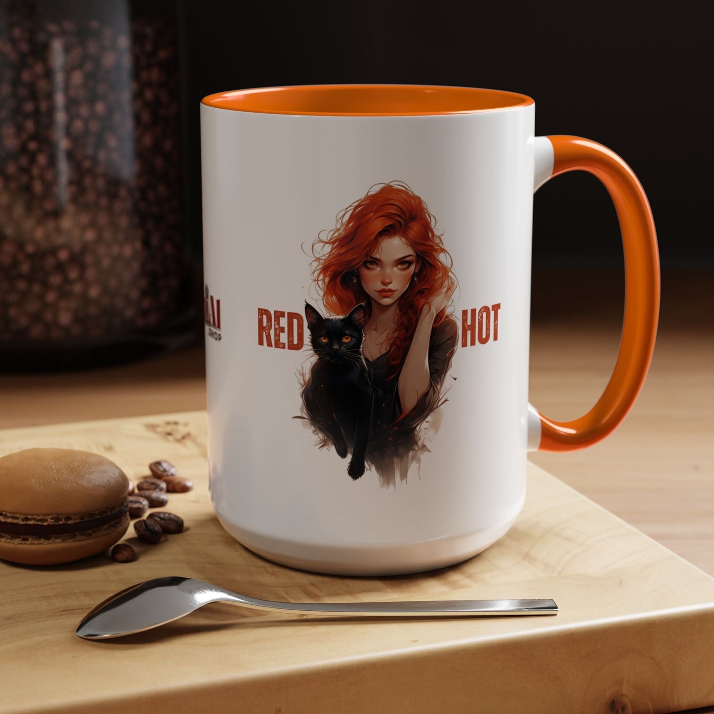 Artistic Cat Red Hot Coffee Mug - Unique Design
