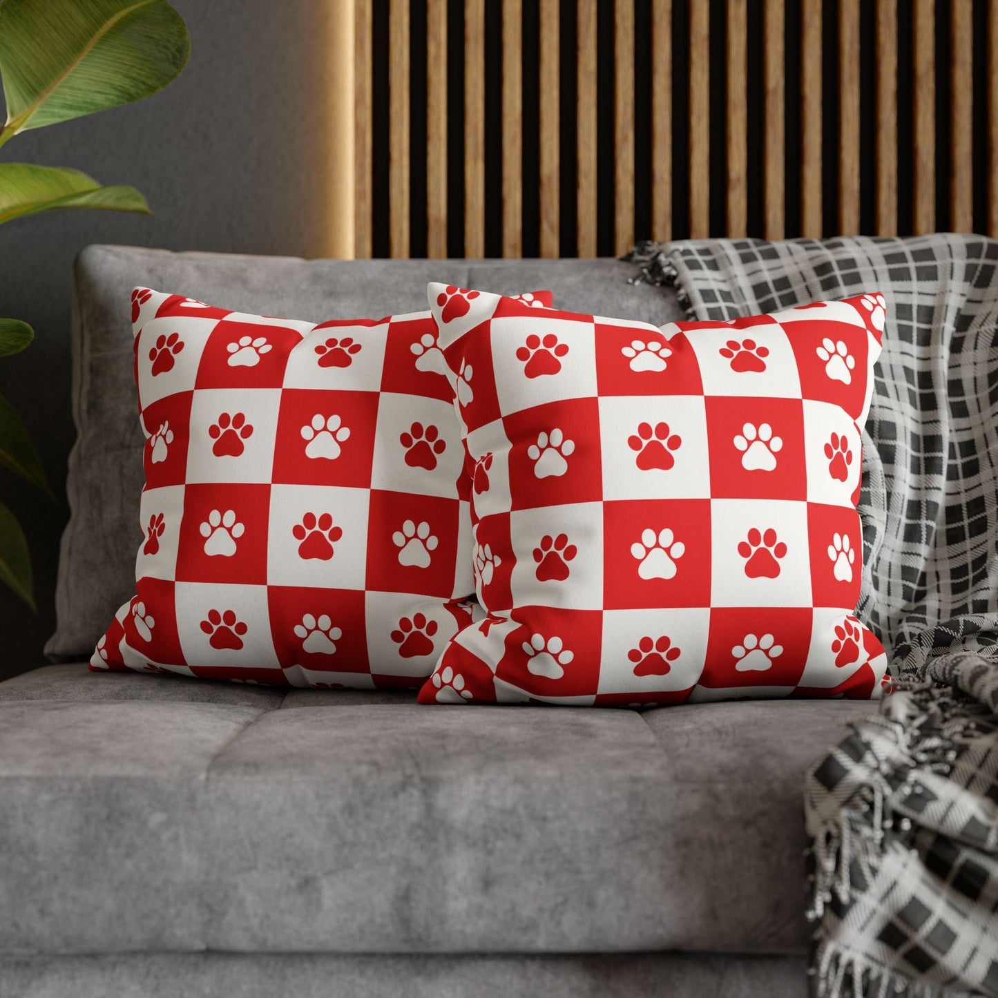 Housse de coussin en faux suède à imprimé patte rouge - Décor confortable pour les amoureux des anim
