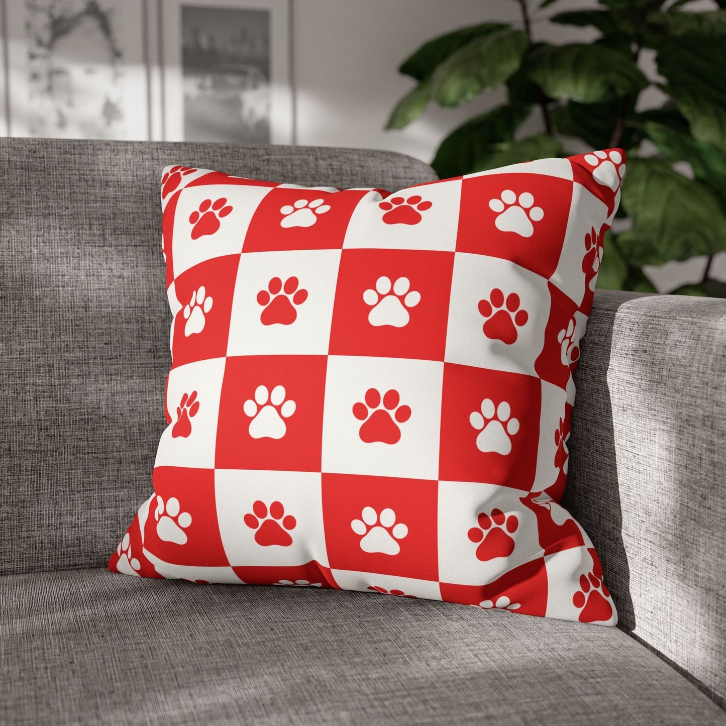 Housse de coussin en faux suède à imprimé patte rouge - Décor confortable pour les amoureux des anim