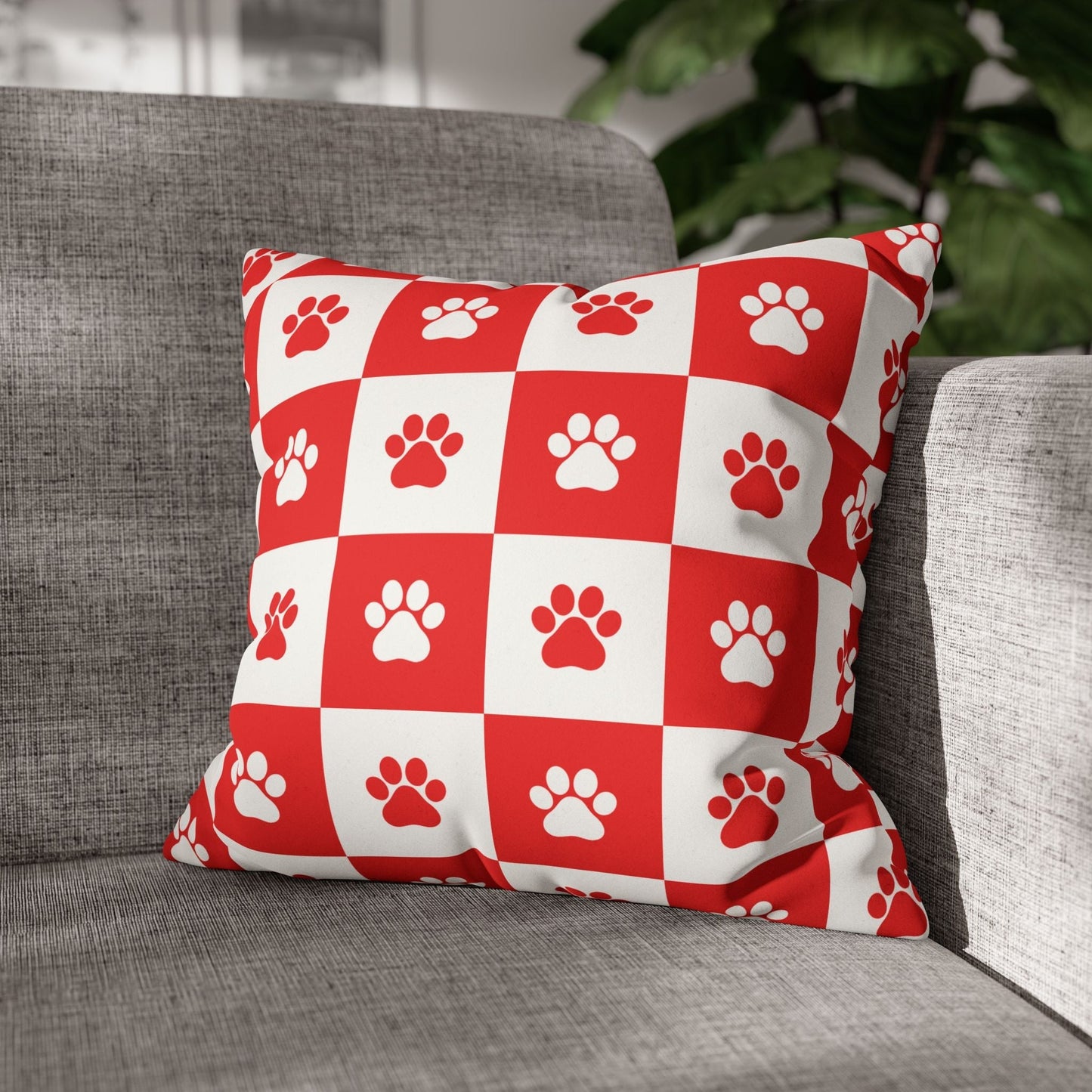 Housse de coussin en faux suède à imprimé patte rouge - Décor confortable pour les amoureux des anim