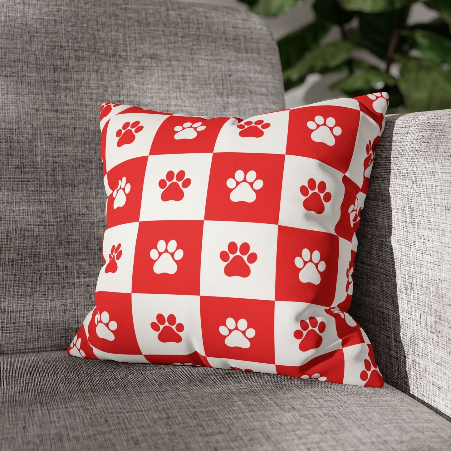 Housse de coussin en faux suède à imprimé patte rouge - Décor confortable pour les amoureux des anim