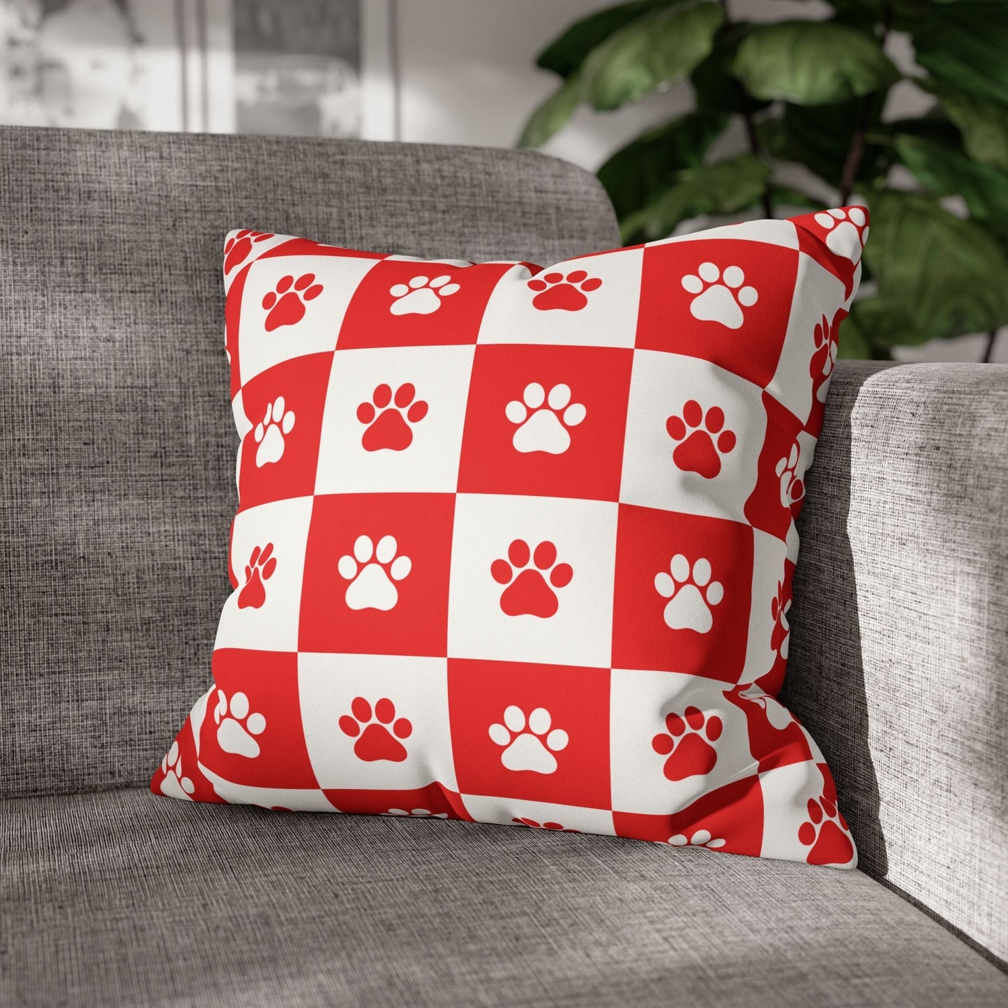 Housse de coussin en faux suède à imprimé patte rouge - Décor confortable pour les amoureux des anim