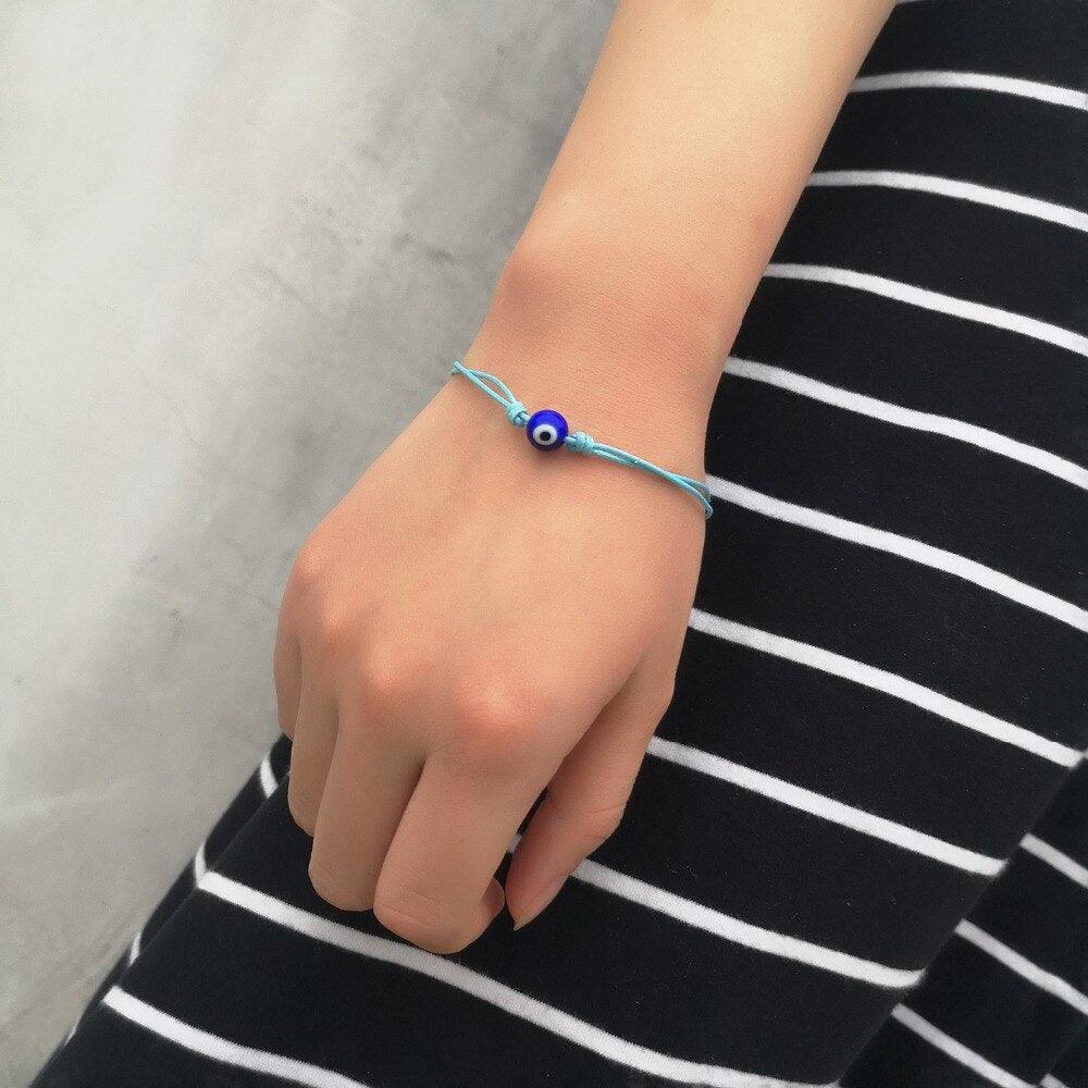Handmade Adjustable Red String Bracelet with Blue Eye Charm
